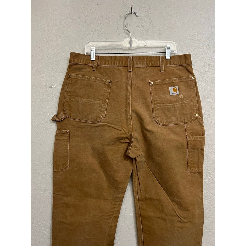 Carhartt B01 Work Pants Mens 38x32 Brown Double Front Logger Dungaree Canvas - Picture 4 of 11